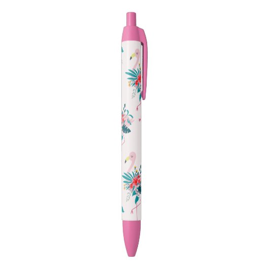 Cute Tropical Floral Flamingo patroon Zwarte Inkt Pen (Achterkant (Verticaal))