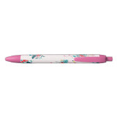 Cute Tropical Floral Flamingo patroon Zwarte Inkt Pen (Achterkant)