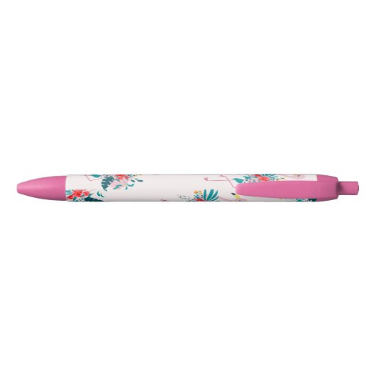 Cute Tropical Floral Flamingo patroon Zwarte Inkt Pen (Achterkant)