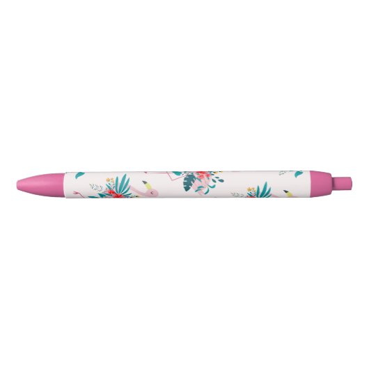 Cute Tropical Floral Flamingo patroon Zwarte Inkt Pen (Voorkant)