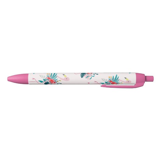 Cute Tropical Floral Flamingo patroon Zwarte Inkt Pen (Bodem)