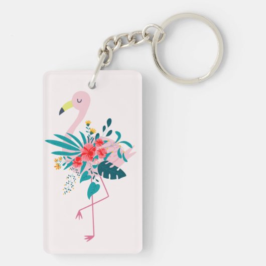 Cute Tropical Floral Flamingo Sleutelhanger (achterkant)