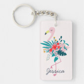 Cute Tropical Floral Flamingo Sleutelhanger (Voorkant)