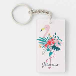 Cute Tropical Floral Flamingo Sleutelhanger