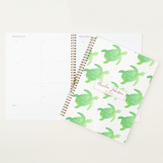 Cute Tropical Green Waterverf Turtles Patroon Planner (Display)