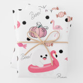 Cute Tropical Halloween - Pink Ghosts & Flamingos Inpakpapier Vel (In situ)