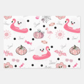 Cute Tropical Halloween - Pink Ghosts & Flamingos Inpakpapier Vel (Voorkant)