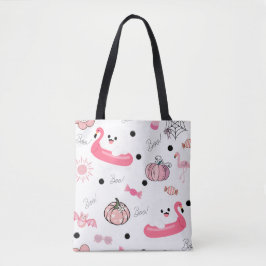 Cute Tropical Halloween Tote – Ghosts & Flamingos Bag