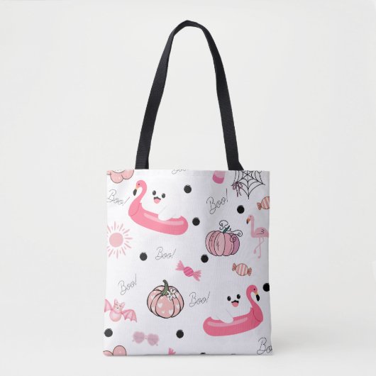 Cute Tropical Halloween Tote – Ghosts & Flamingos Bag (Voorkant)