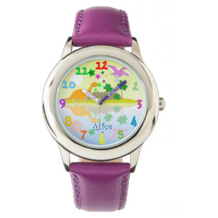 Cute Tropical Island Dinosaurs Horloge