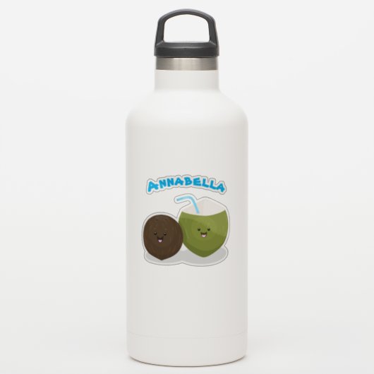 Cute tropical kawaii coconuts cartoon sticker (Waterfles)