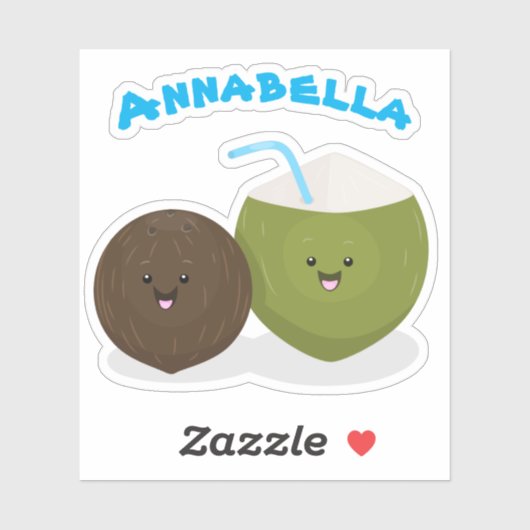 Cute tropical kawaii coconuts cartoon sticker (Vel)