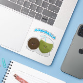 Cute tropical kawaii coconuts cartoon sticker (Laptop met iPhone)