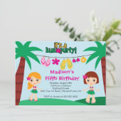Cute Tropical Luau Party Birthday Invitation Kaart (Staand voorkant)