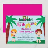 Cute Tropical Luau Party Birthday Invitation Kaart (Voorkant / Achterkant)