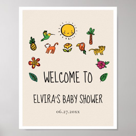 Cute tropical oerwoud Baby shower Welkom Poster (Voorkant)