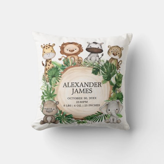 Cute Tropical Oerwoud Safari Animals Boy Nursery Kussen (Voorkant)