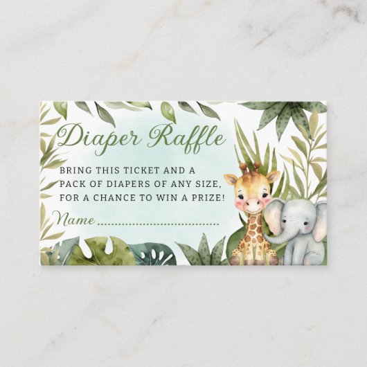 Cute Tropical Oerwoud Safari Animals Diaper Raffle Informatiekaartje (Voorkant)