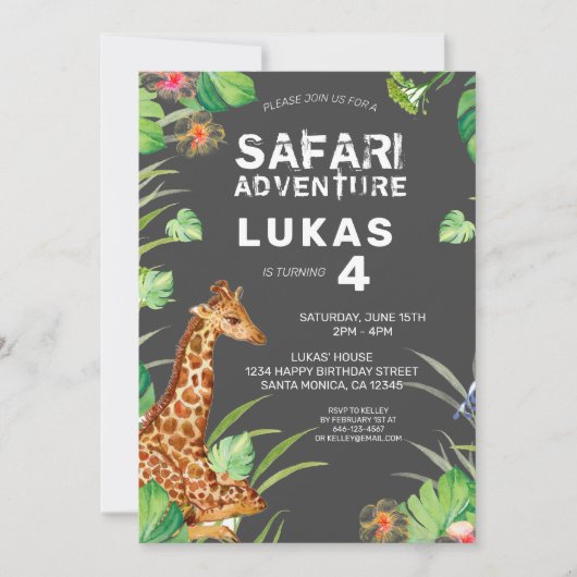 Cute Tropical Oerwoud Safari Giraffe Birthday Kaart (Voorkant)