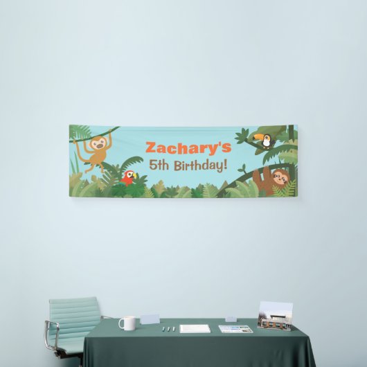 Cute Tropical Oerwoud Theme Animals Party Banner (Beurs)