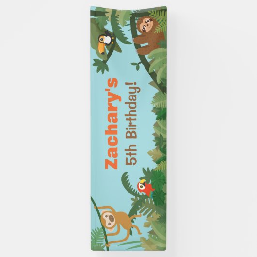 Cute Tropical Oerwoud Theme Animals Party Banner (Verticaal)