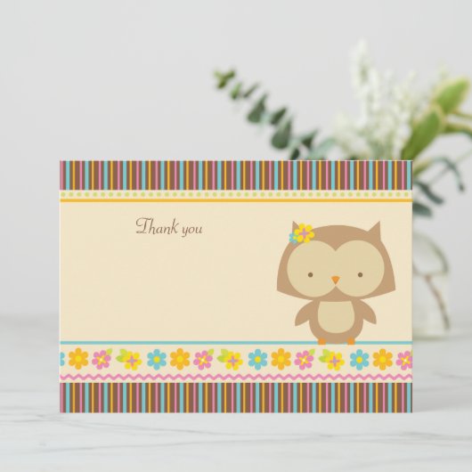 Cute tropical owl meiden dank je platte kaart (Staand voorkant)
