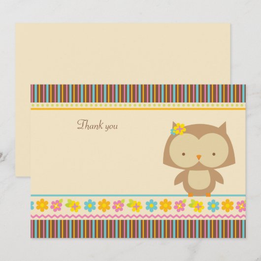 Cute tropical owl meiden dank je platte kaart (Voorkant / Achterkant)