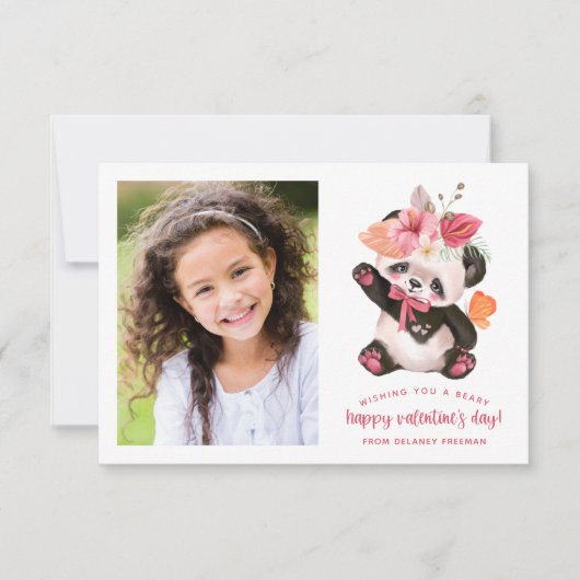 Cute Tropical Panda Kinder Photo Valentijn Card Notitiekaartje (Voorkant)
