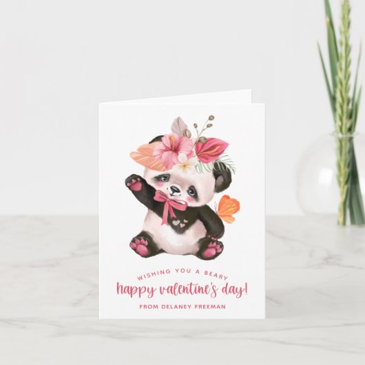 Cute Tropical Panda Kinder Valentijnsdag Card Feestdagen Kaart (Voorkant)