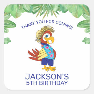 Cute Tropical Parrot Kids Birthday Party Dank u Vierkante Sticker