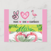 Cute Tropical Peace Love Flamingos Briefkaart (Voorkant)