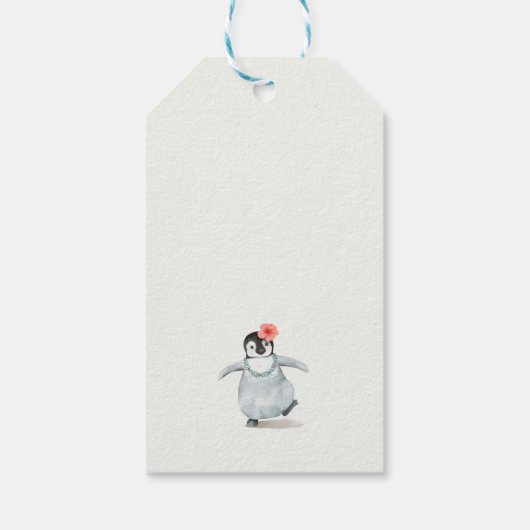 Cute Tropical Penguin Pink Baby shower Cadeaulabel (Achterkant)