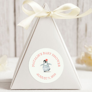 Cute Tropical Penguin Pink Baby shower Ronde Sticker