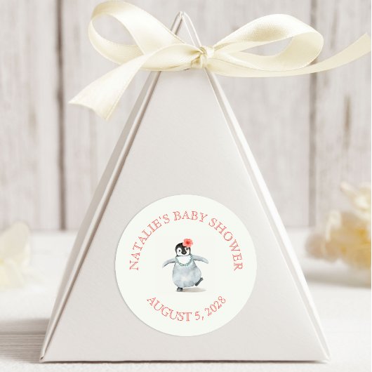 Cute Tropical Penguin Pink Baby shower Ronde Sticker
