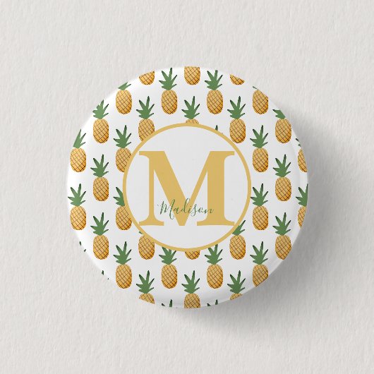Cute Tropical Pineapple Monogram Button (Voorkant)