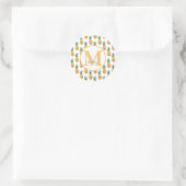 Cute Tropical Pineapple Monogram Name Classic Rou Ronde Sticker (Tas)