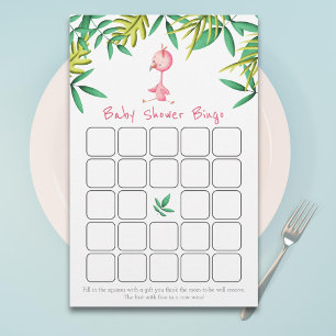 Cute Tropical Pink Flamingo Baby shower Bingo Kaar