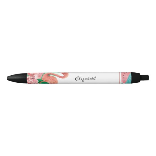 Cute Tropical Pink Flamingo Watermelon Zwarte Inkt Pen (Voorkant)