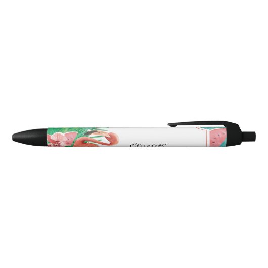 Cute Tropical Pink Flamingo Watermelon Zwarte Inkt Pen (Bovenkant)