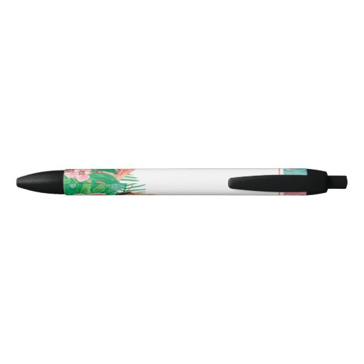 Cute Tropical Pink Flamingo Watermelon Zwarte Inkt Pen (Achterkant)