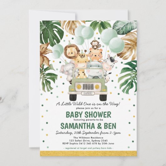 Cute Tropical Safari Oerwoud Animals Baby shower Kaart (Voorkant)