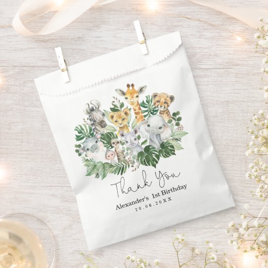 Cute Tropical Safari Wild Animals Oerwoud Greenery Bedankzakje (Geknipt)