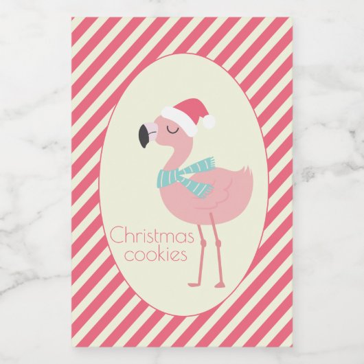 Cute Tropical Santa Flamingo - Kerstkoekjes Voedselcontainer Etiket (Enkel label)