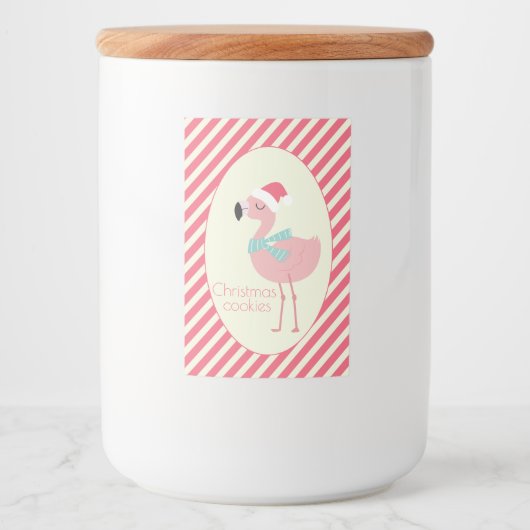 Cute Tropical Santa Flamingo - Kerstkoekjes Voedselcontainer Etiket (Voorkant)