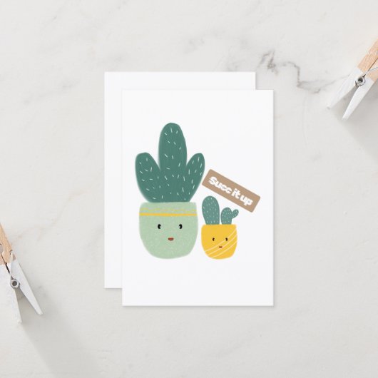 Cute Tropical Succulent Houseplant Smile Kaart (Voorkant / Achterkant in situ)