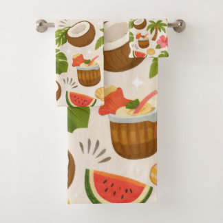 Cute Tropical Summer Pattern with Toucan and Fruit Bad Handdoek