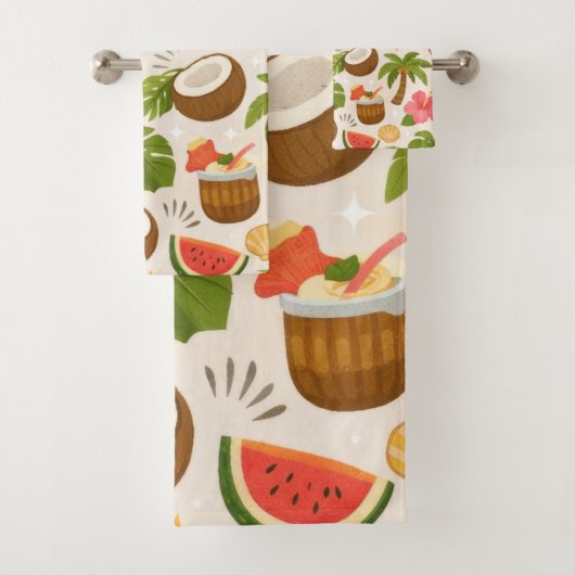 Cute Tropical Summer Pattern with Toucan and Fruit Bad Handdoek (Insitu)