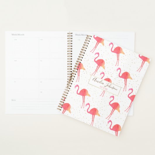 Cute Tropical Waterverf Flamingo Gold Sparkles Planner (Display)
