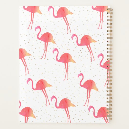 Cute Tropical Waterverf Flamingo Gold Sparkles Planner (Achterkant)