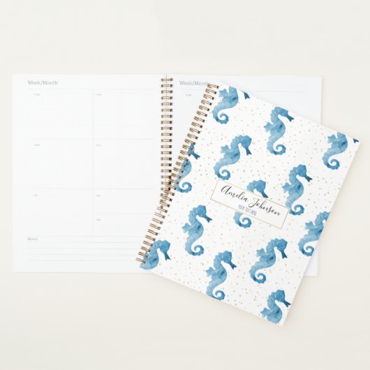 Cute Tropical Waterverf Seahorse Gold Sparkles Planner (Display)